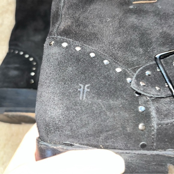 Frye Black Vicky Stud Engineer Suede Boots Size 7 - Picture 10 of 11